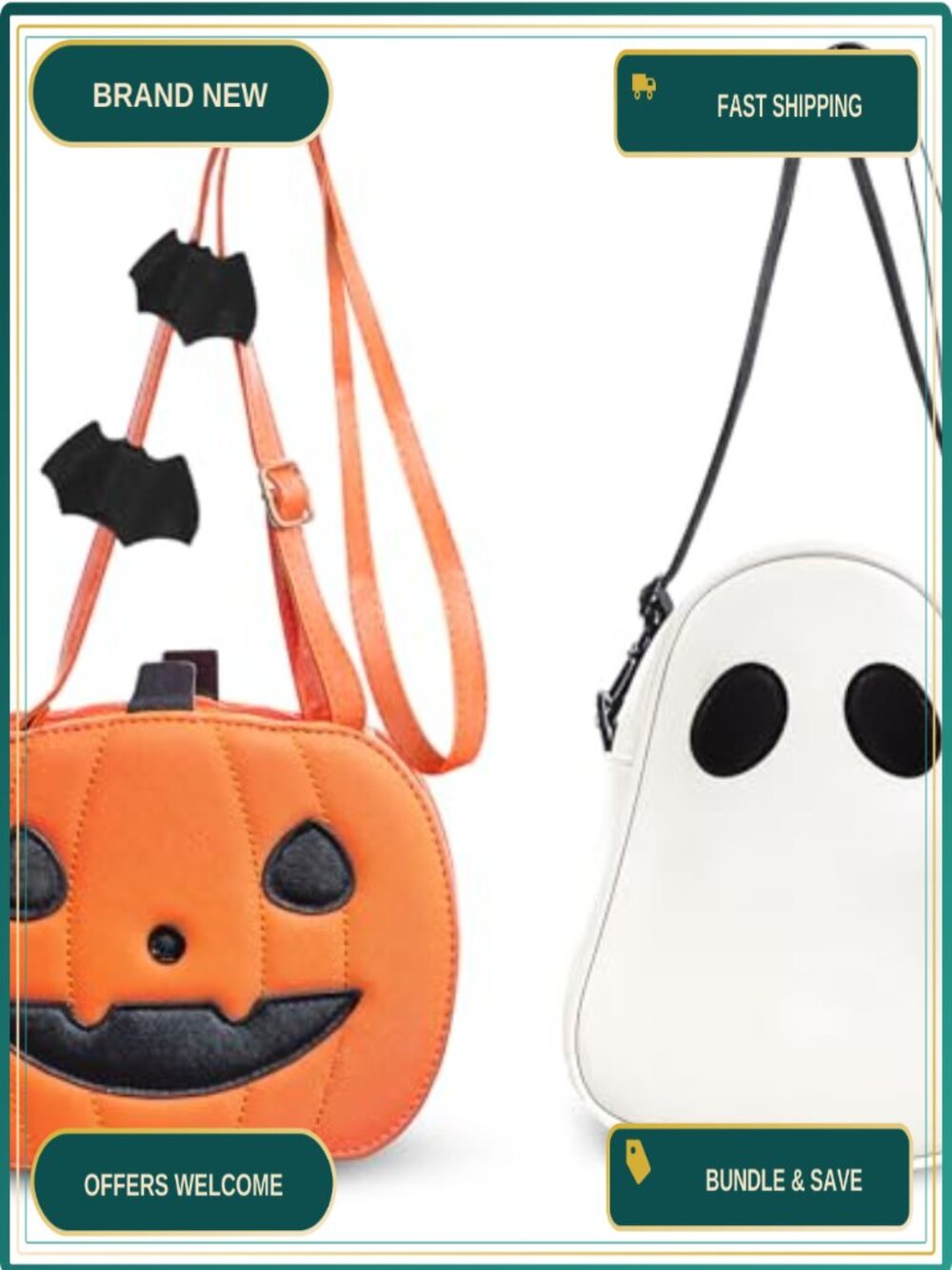 2 Pack Halloween Pumpkin Ghost Crossbody Bag Set PU Leather